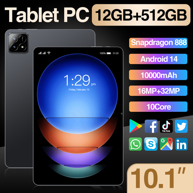 Pad 6S Smart Tablet 2026 Android 14 12GB 512GB 10.1 Inch 32MP Cam 10 Core OTG