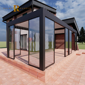 Pergola motorisée murale Gazebo bioclimatique en aluminium avec lumière LED Toit à persiennes Portes coulissantes en verre Patio Winter Pergola - Product Image 1