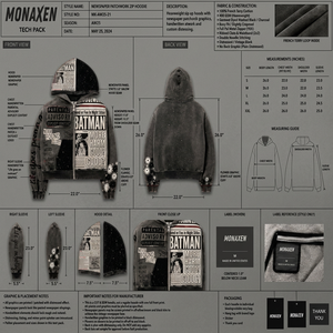 Men's Newspaper Patchwork Zip Hoodie Heavyweight <b>French</b> Terry 100% Cotton Lined Hooded Sweatshirt <b>Vintage</b> Wash Custom Front - Product Image 2