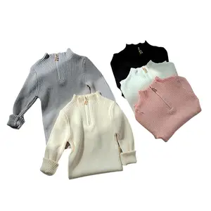 Pullover sweater rajut anak, atasan sweater ritsleting warna polos desain dasar musim gugur musim dingin 2023