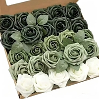 25 tiges de roses artificielles en mousse avec feuilles, style français moderne, aspect séché de luxe léger pour la décoration de mariages et de fêtes DIY