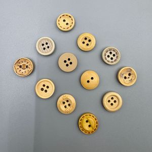 Botones de Madera con Cuentas para Ropa China, Estilo Zen Vintage, Redondos, Naturales, con 2 Agujeros, con Patrones Rectangulares y de Diamante, al por Mayor - Product Image 2