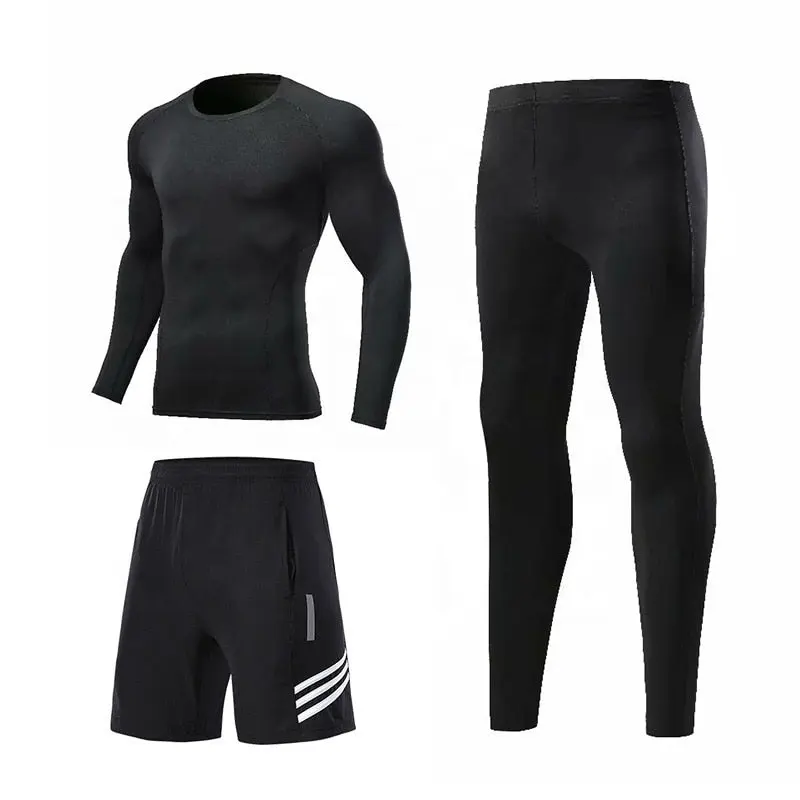 HC Custom Sports Wear 3 Piece Compression Mens Gym Tights Suit Workout Clothing Fitness Safety Fitness Organic Yoga Clothing