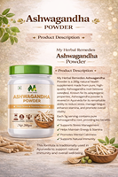 Poudre d'Ashwagandha pure, extrait végétal, complément ayurvédique naturel pour le soulagement du stress, l'augmentation de l'énergie et le soutien immunitaire