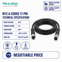 Konektor Kabel Sensor M12 Overmolded 17-Pin Tembaga Berlapis Emas IP67 Tahan Air Terproteksi Male/Female untuk Sambungan Kabel Proximity