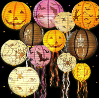 Lanternes d'Halloween en Papier Citrouille Sorcière Squelette Chauve-Souris Suspendue Jack-O '-Lantern Intérieur Extérieur Fête Décoration Accessoires 8 pouces
