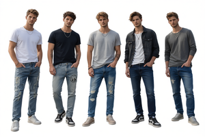 Jeans da Uomo NH063 a Gamba Dritta, Denim Strappato in Cotone di Peso Medio, Lavaggio Distressed, Stile Casual Primaverile - Product Image 1