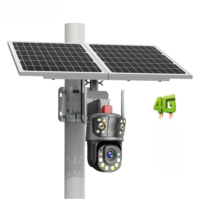 Outdoor 12mp Three Lens 4G Cctv Camera  Bullet Wifi Security Solar System With Full Night Vision Auto Tracking Outdoor Camera