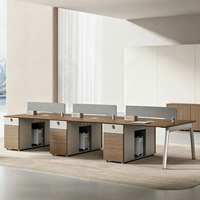 Poste de travail moderne et simple de qualité E0, écologique, pour 4 personnes, avec cloison de bureau et combinaison table-chaise pour personnel