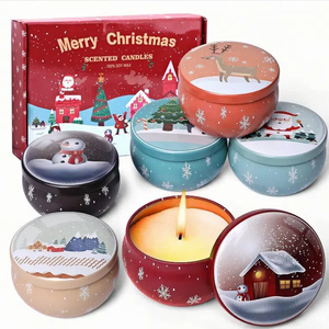 Vente en gros de <span class=keywords><strong>petites</strong></span> boîtes en étain pour bougies parfumées à la cire de soja, senteur de Noël, pots à bougies en fer, étiquette privée, fabrication sur mesure, décorés - Product Image 1