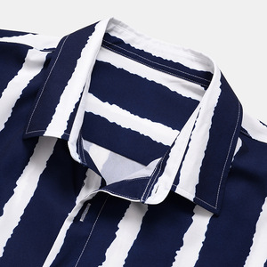 Summer Dark Blue Cotton Embroidery Vertical Stripe Short Sleeve <strong>Men</strong> <strong>Shirt</strong> Strip <strong>Shirts</strong> <strong>for</strong> Man - Product Image 3