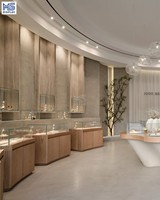 Vitrine à bijoux Meishi MS-003 LED, éclairage moderne, placage bois et verre, pour l'aménagement intérieur des magasins de détail