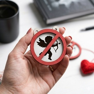 Ensemble d'ornements en bois « Sarcastic Love Sign » au design amusant, artisanat décoratif fait main pour la décoration intérieure anti-Valentine - Product Image 4