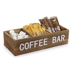 Caja de almacenamiento de madera para barra de café con divisores de malla y soporte para cápsulas para organizar la estación de café - Product Image 1