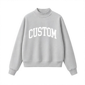 Sweat-shirt décontracté pour femme à col montant personnalisé et épaules tombantes, idéal pour tous les jours, toutes saisons, couleurs unies, poids moyen - Product Image 1