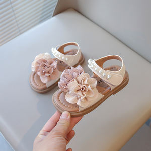 קיץ סנדלי ילדים אלגנטיים אלגנטיים ונוחים לילדות ללא החלקה רך עדין פרחי פנינה סנדלי נסיכות מתוקים לילדים - Product Image 3