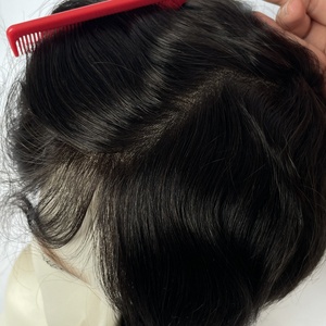 <b>Mens</b> Hollywood Front Shape A Bleached Knots Natural Wave Human Hair <b>Wigs</b> Male Toupee Piece Hair System Hair for Good Quality#1B - Product Image 3
