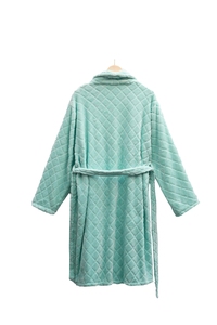 Custom <strong>Green</strong> Women's Winter Casual <strong>Bathrobe</strong> 100% Polyester Jacquard Flannel Long Sleeves Thermal Pajamas Nightwear - Product Image 2