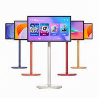 TV LED Android Smart 4K 32 Inci Portabel dengan Stand Lantai untuk Toko Retail