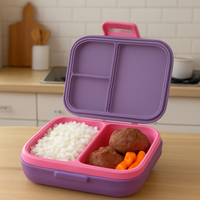 Boîte à lunch bento pour enfants et nouveau-nés, 3 compartiments, portable, étanche, compatible micro-ondes, sans BPA, avec couvercle en plastique et plateau supplémentaire