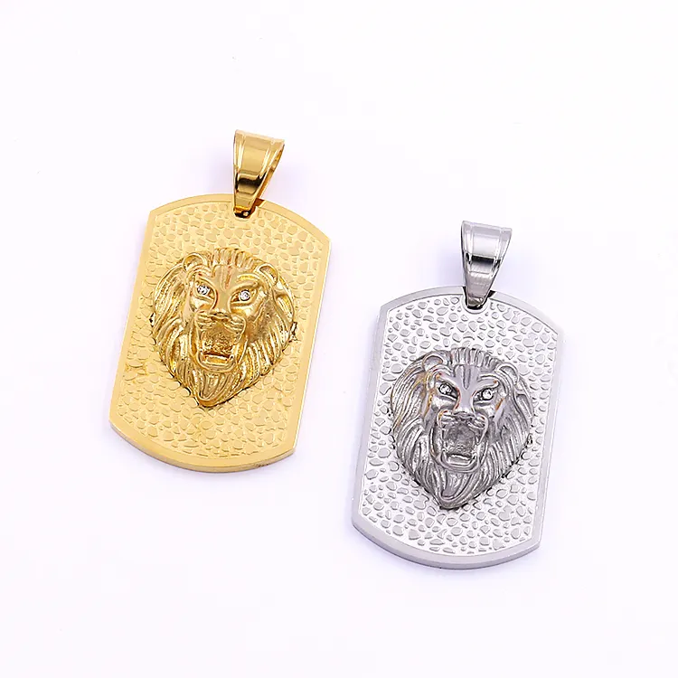 Fashion Wholesale Titanium Steel Jewelry 18k Gold Fashion Hip Hop Lion Head Pendant Stainless Steel Necklace Square Lion Pendant