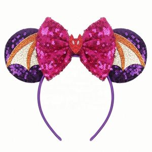 Diadema con orejas de ratón para Halloween, lazo brillante, decoración de calavera y murciélago, aro para el pelo para cosplay, accesorios para fiestas de niños y adultos - Product Image 2
