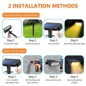 Lot de 4 spots solaires d'extérieur IP65 avec 2 modes de mise en marche/arrêt automatique de l'éclairage paysager LED pour la cour, le mur et le jardin. - Product Image 2