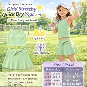 Conjunto Deportivo DH ODM Pale Basil para Niñas, Camiseta sin Mangas Elástica con Lazo Fijo y Falda Pantalón para Gimnasia, Baile y Movimiento Libre - Product Image 3