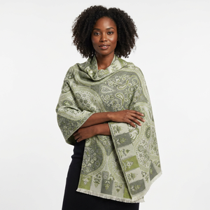 Chal de viscosa para mujer al por mayor, estampado geométrico de hojas de doble cara, bloques de color, ligero, transpirable, bufanda larga para todas las estaciones - Product Image 1