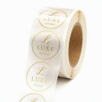 Autocollants transparents en PVC avec feuille d'or personnalisée, imperméables, adhésifs puissants, étiquettes de logo claires pour boîtes d'emballage, cadeaux