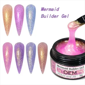 Venta al por mayor Construct Hard Gel Nail Extension Glitter Peal Aurora Mermaid Buildering Gel Polish
