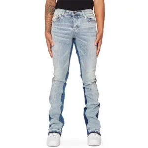 Hochwertige Patchwork-Waschung für Herren mit weitem Design und breitbeinigen gestapelten Jeans