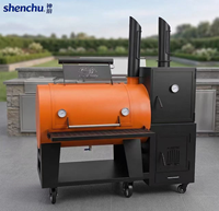 Barbecue fumoir américain d'extérieur en bois, fumoir horizontal à foyer décalé, cuisinière BBQ commerciale à bois pour jardin