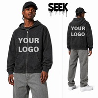 Vente en gros Sweat à capuche zippé vierge 400 GSM, grammage lourd, délavé à l'acide, coupe ample, épaules tombantes, capuche double couche, en coton, style streetwear, OEM ODM