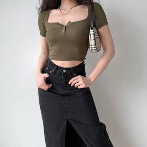 <span class=keywords><strong>T</strong></span>-shirts pour femmes à col carré ajustés, mode en gros, haute qualité, <span class=keywords><strong>sexy</strong></span>, personnalisables - Product Image 3