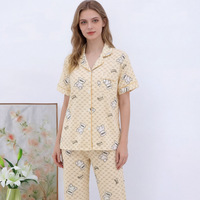 Ensemble de pyjamas décontractés pour femmes en gros – Ensemble deux pièces doux à manches courtes et pantalon long pour femmes – Vêtements d'intérieur en bambou