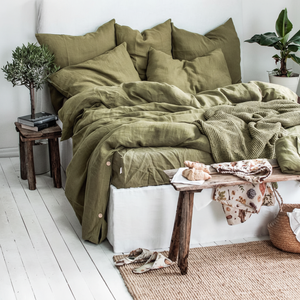 Juego de funda nórdica verde oliva lavada a la piedra de algodón Donna, 2 fundas de almohada, cierre de botón de coco 300TC para uso doméstico en Hotel, aspecto de boda - Product Image 1