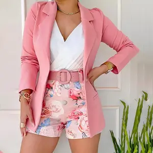 Neuestes Design Mode Damenbekleidung elegantes Büro Dame formeller Anzug solide Blazer Damen zweiteiliges Shorts-Set Anzug für Damen