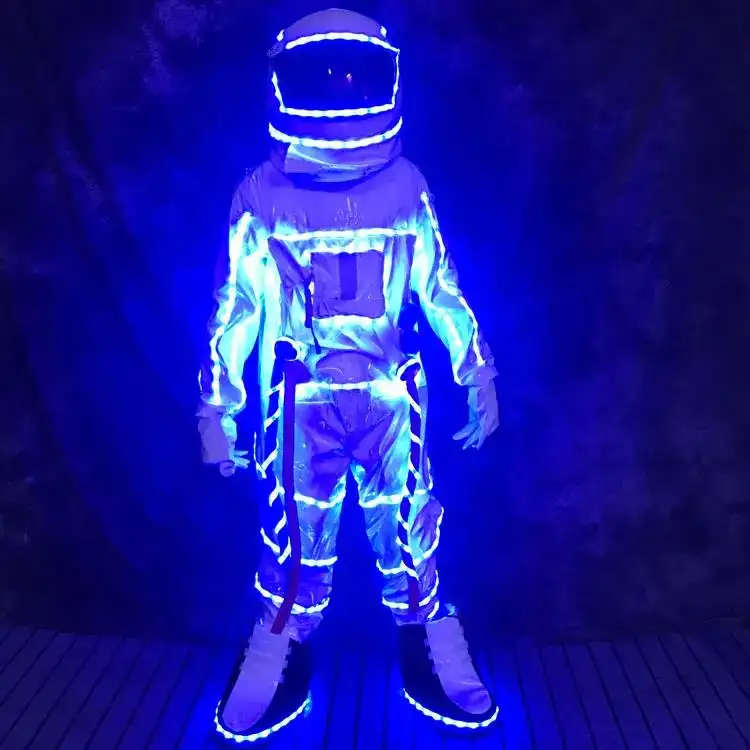 Led Kostuums Voor Volwassenen Astronaut Cosplay Doek Verlicht Jurk Rave Outfits Feest Nachtclub Ruimte Mascotte Lichtgevende Podiumkleding