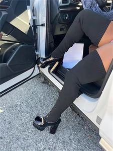 מגפי נשים אופנתיות במידות גדולות מעצבות מגפי גרב אלסטיות סרוגות מעל הברך מגפיים ארוכים שמנמנים עקב גבוה ירך מגפי נשים גבוהות - Product Image 5