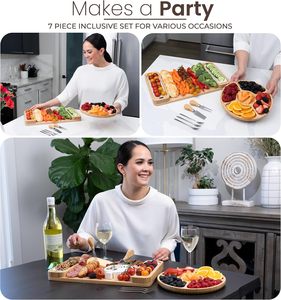 Juego de Platos de Bambú para Delicatessen, un Gran Tablero de Quesos de Bambú, Juego de Regalo Equipado con Platos, Utensilios y Artículos de Servicio para Exhibir Carnes - Product Image 6