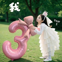 Foto-Requisiten zum 1. Geburtstag und Feiertagen für Mädchen, Aluminiumfolie, rosa Schleifen-Zahlenballons, Partydekorationen und fotografische Hintergründe