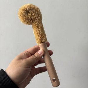 Eco-Friendly Coconut Palm <b>Brush</b> Beech Wood Handle Kitchen Scrubber for Pots Pans - Product Image 1