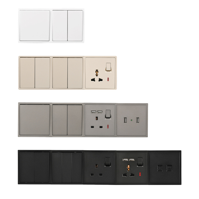 Electrical Supplies Perfect  UK Standard 1234 Gang CB Certificate Wall Switch White Gold BS 13A Double Pole 220v Socket Switch