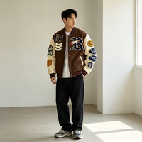 Veste de baseball varsity pour homme, vintage, avec patchwork brodé en chenille, manches en PU, style streetwear décontracté