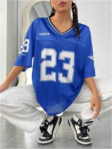 Camisetas de Jersey para mujer, camisetas gráficas, ropa de calle de gran tamaño, Camiseta con estampado de letras, Camiseta con cuello en V - Product Image 4