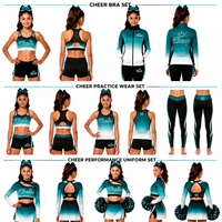 Setelan Pemanasan Cheerleading Ombre Kustom, Jaket Zip Up Lengan Panjang dan Celana, Logo Berhias Rhinestone, Berbagai Warna, Seragam Latihan