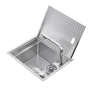 Évier miniature en acier inoxydable HuSheng 304, évier de bar encastré avec couvercle, rince-verre intégré pour îlot de cuisine - Product Image 1