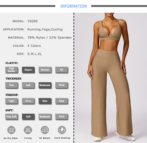 2024 donna 2 pezzi tuta palestra bella <span class=keywords><strong>canotta</strong></span> <span class=keywords><strong>reggiseno</strong></span> sportivo posteriore con tasche pantaloncini pantaloni da donna a coste Fitness Yoga set - Product Image 2