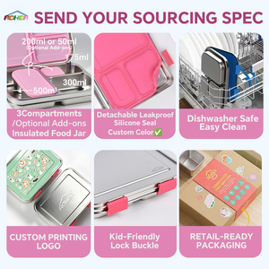Aohea 3 <strong>Compart</strong> <strong>Lunch</strong> <strong>Box</strong> 304 Stainless Steel Bento <strong>Box</strong> with Nylon Button Removable Silicone Sealing <strong>Lunch</strong> <strong>Box</strong> with Soup Jar - Product Image 2